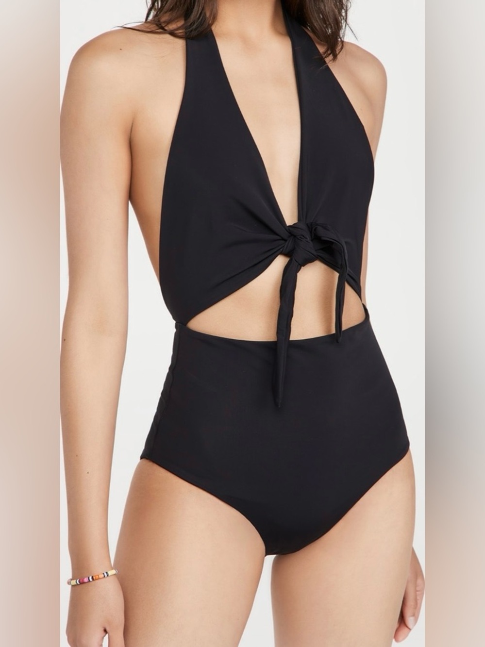 Mara Hoffman Maddy Black Halter Cutout One Piece Swimsuit S